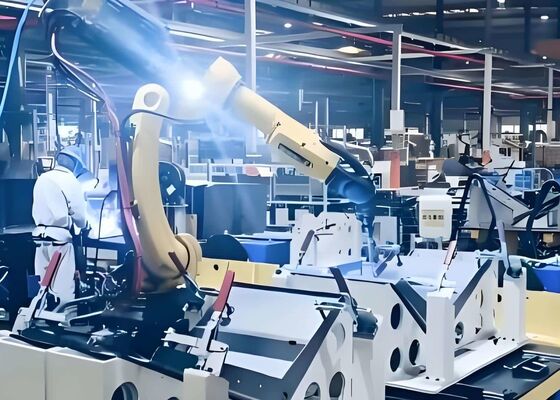 Estação de trabalho robótica padrão de soldagem com tocha de soldagem em máquinas de engenharia construção naval
